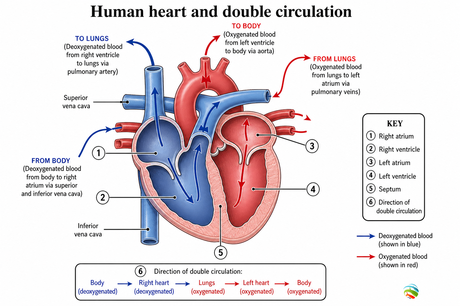 Human heart and double circulation