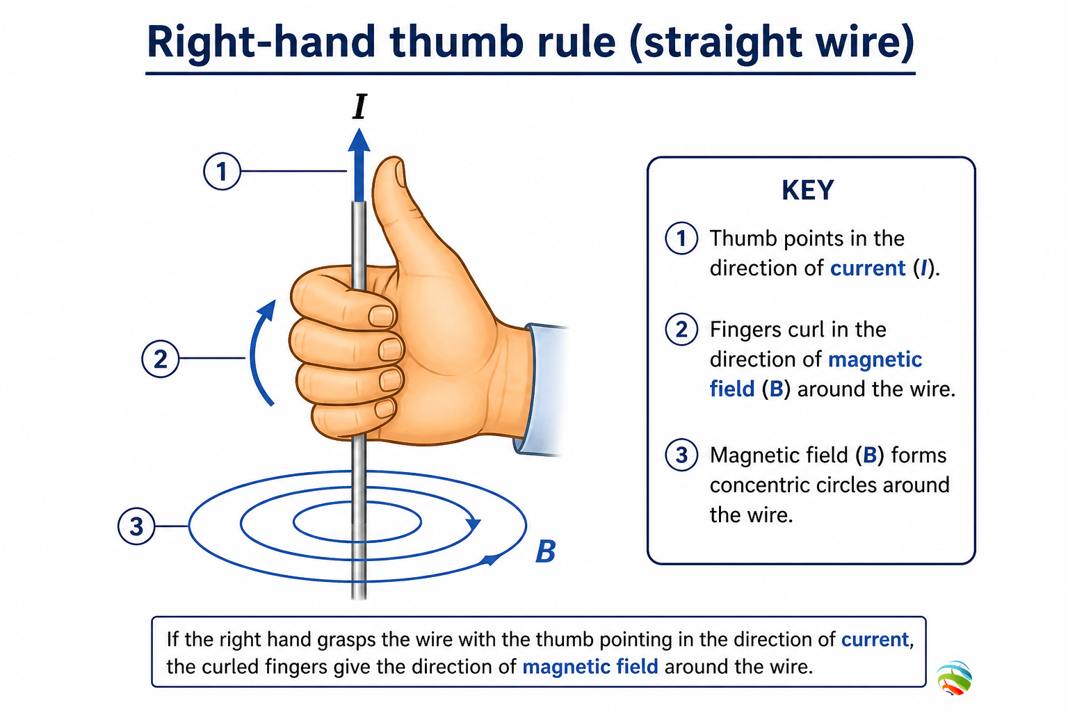 Right-hand thumb rule (straight wire)